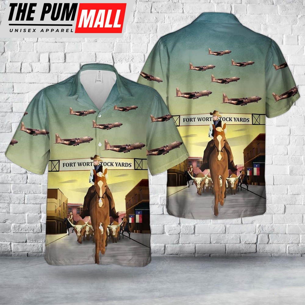 Air Force Hawaiian Shirt, US Air Force Texas Air National Guard 181st Tactical Airlift Squadron Lockheed C-130B-LM Hercules 58-0734 Hawaiian Shirt