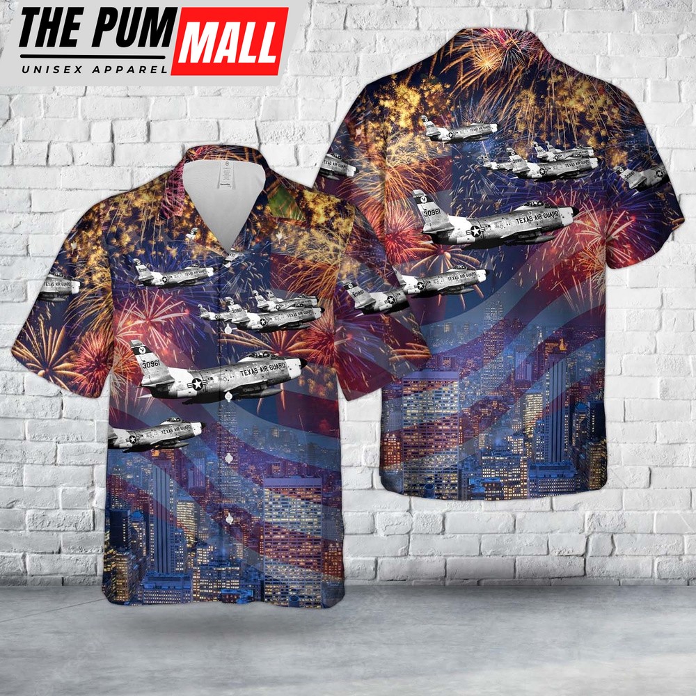 Air Force Hawaiian Shirt, US Air Force Texas Air National Guard 182d Fighter-Interceptor Squadron – F-86L Interceptors, 4th Of July Hawaiian Shirt