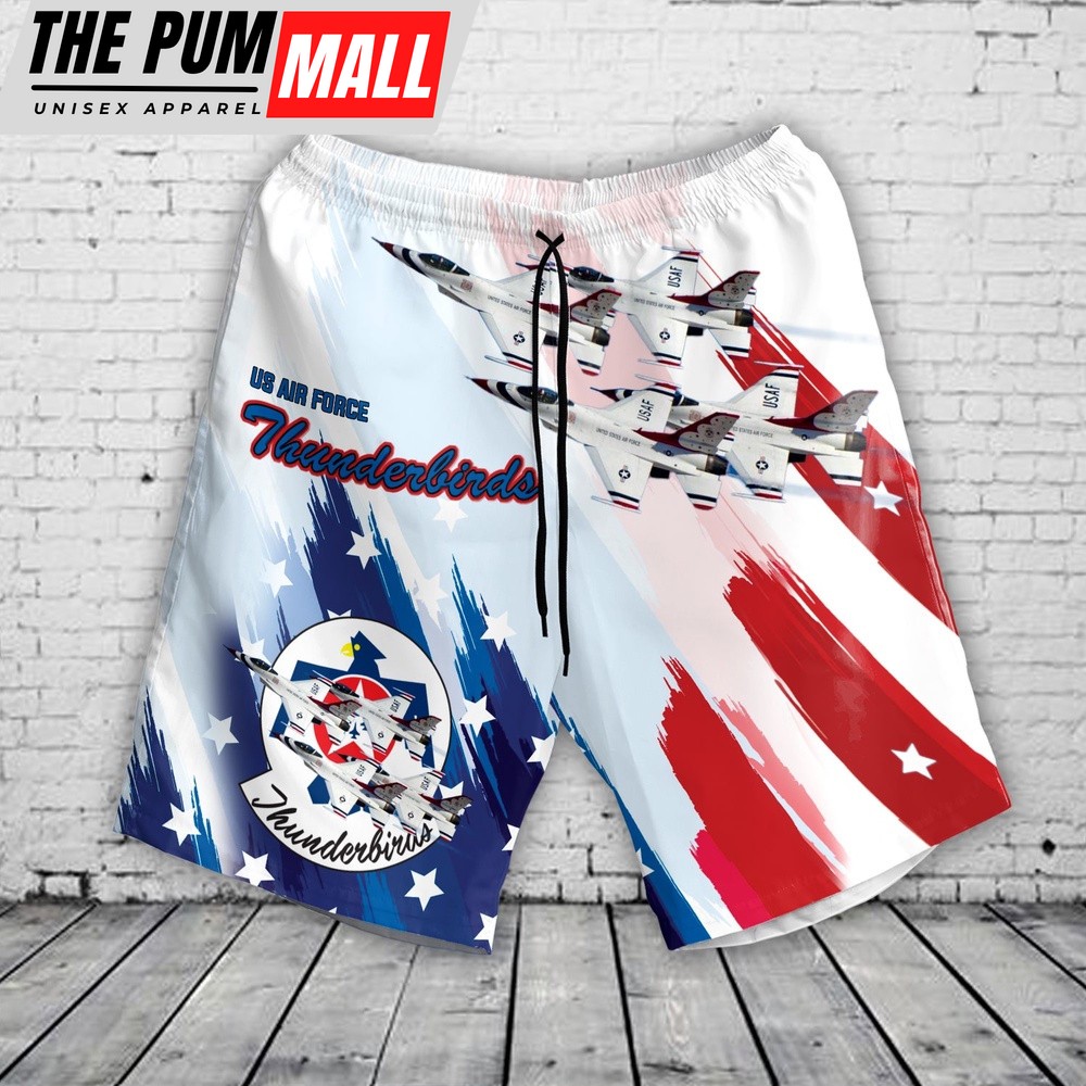 Air Force Hawaiian Shirt, US Air Force Thunderbirds, Red White And Blue Hawaiian Shorts, Veteran Hawaiian Shirt