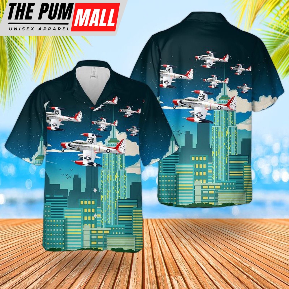 Air Force Hawaiian Shirt, US Air Force Thunderbirds Republic F-84G Thunderjet Hawaiian Shirt, Veteran Hawaiian Shirt