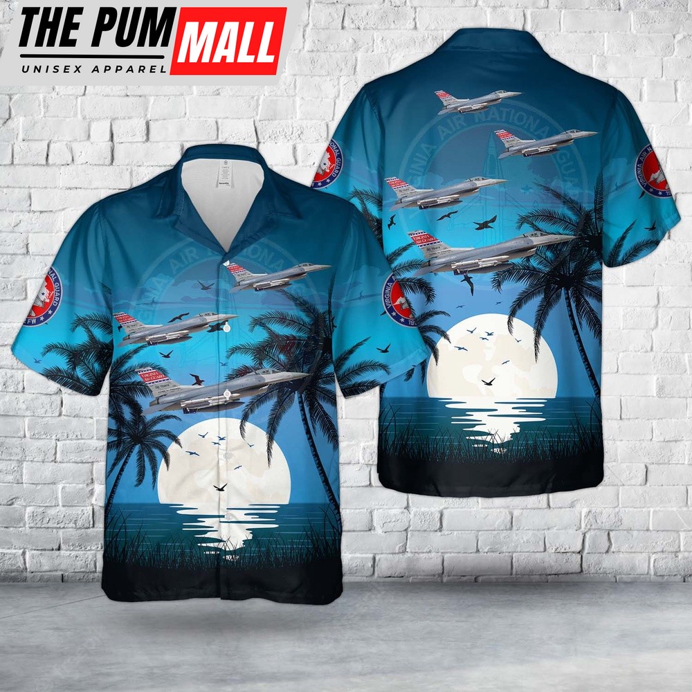 Air Force Hawaiian Shirt, US Air Force Virginia Air National Guard 192nd Wing (192 WG) F-16C Fighting Falcon Hawaiian Shirt, Veteran Hawaiian Shirt