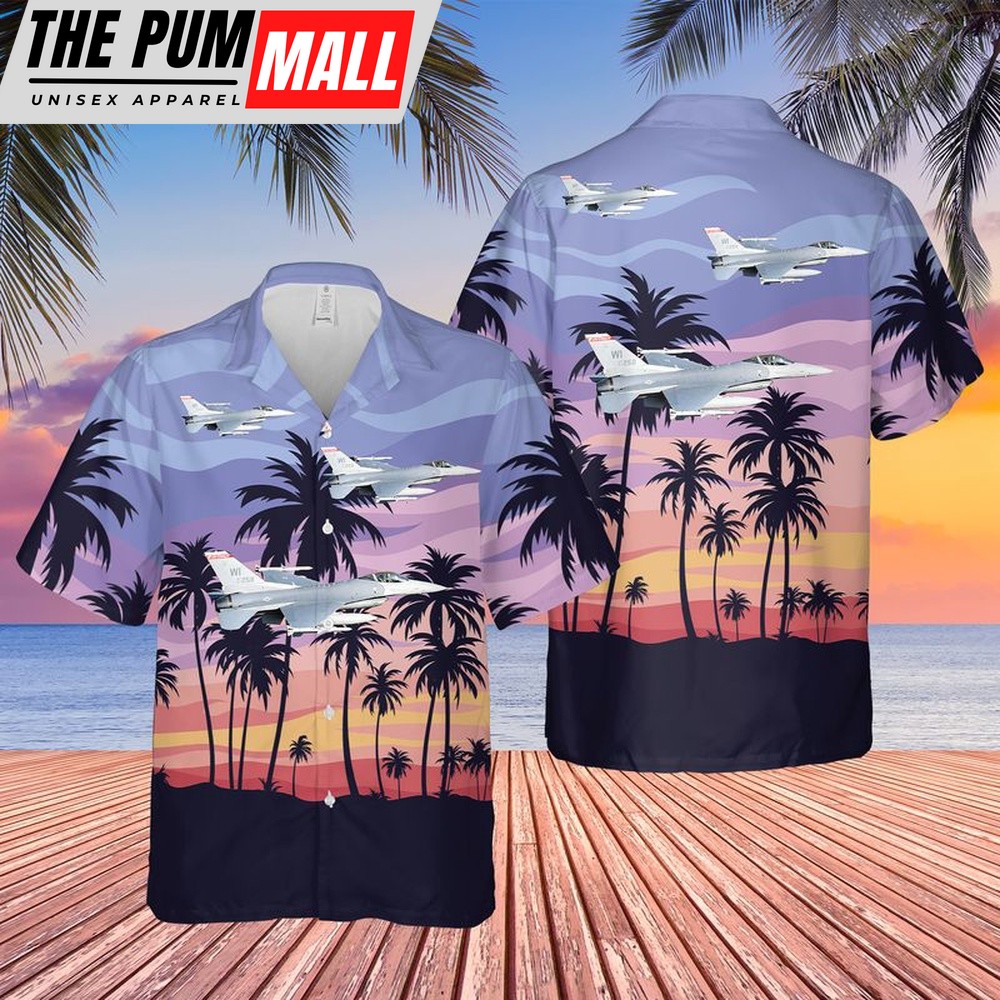 Air Force Hawaiian Shirt, US Air Force Wisconsin Air National Guard, 176th Fighter Squadron F-16 Fighting Falcon Hawaiian Shirt, Veteran Hawaiian Shirt
