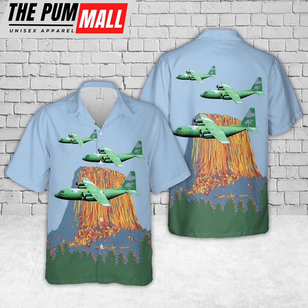Air Force Hawaiian Shirt, US Air Force Wyoming Air National Guard 187th Airlift Squadron Lockheed C-130B Hercules 58-0714 Hawaiian Shirt