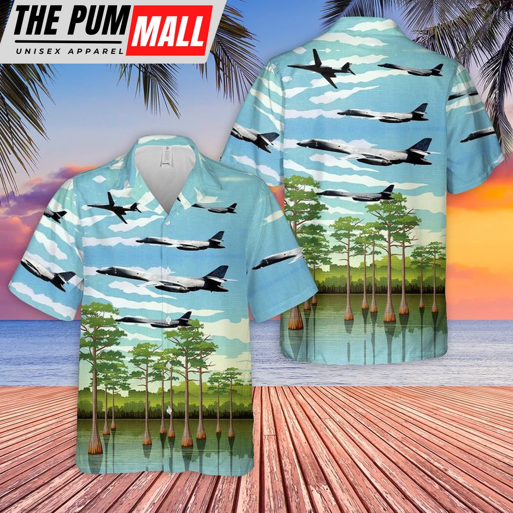 Air Force Hawaiian Shirt, USAF 128th Bomb Squadron, 116th Bomb Wing, Georgia Air National Guard Rockwell B-1B Lancer Hawaiian Shirt