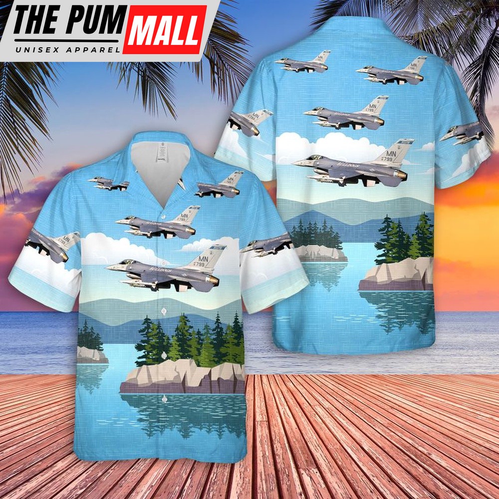 Air Force Hawaiian Shirt, USAF 179th Fighter Squadron Minnesota Air National Guard F-16s Bulldogs Hawaiian Shirt, Veteran Hawaiian Shirt
