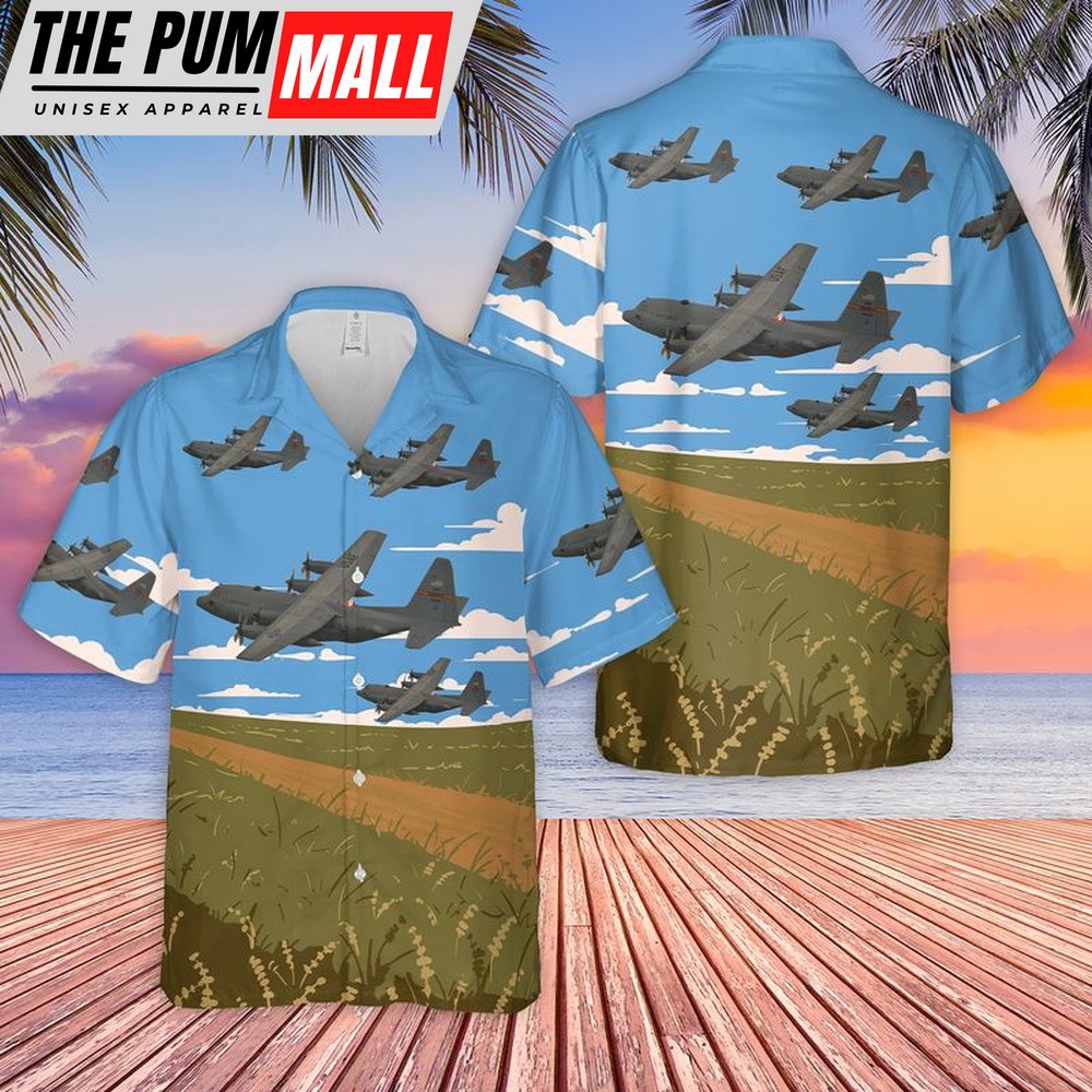 Air Force Hawaiian Shirt, USAF 182nd Airlift Wing Illinois Air National Guard C-130 H3 Hercules Hawaiian Shirt, Veteran Hawaiian Shirt