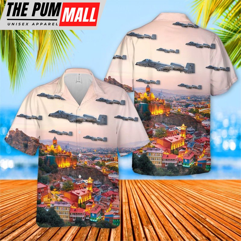 Air Force Hawaiian Shirt, USAF 75th Fighter Squadron Tiger Sharks Fairchild Republic A-10C Thunderbolt II Hawaiian Shirt, Veteran Hawaiian Shirt