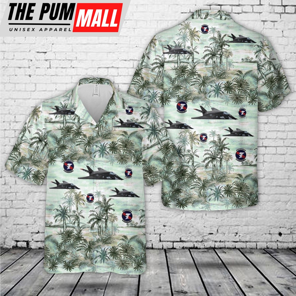Air Force Hawaiian Shirt, USAF 9th Fighter Squadron Flying Knights Lockheed Martin F-117A Nighthawk Hawaiian Shirt, Veteran Hawaiian Shirt