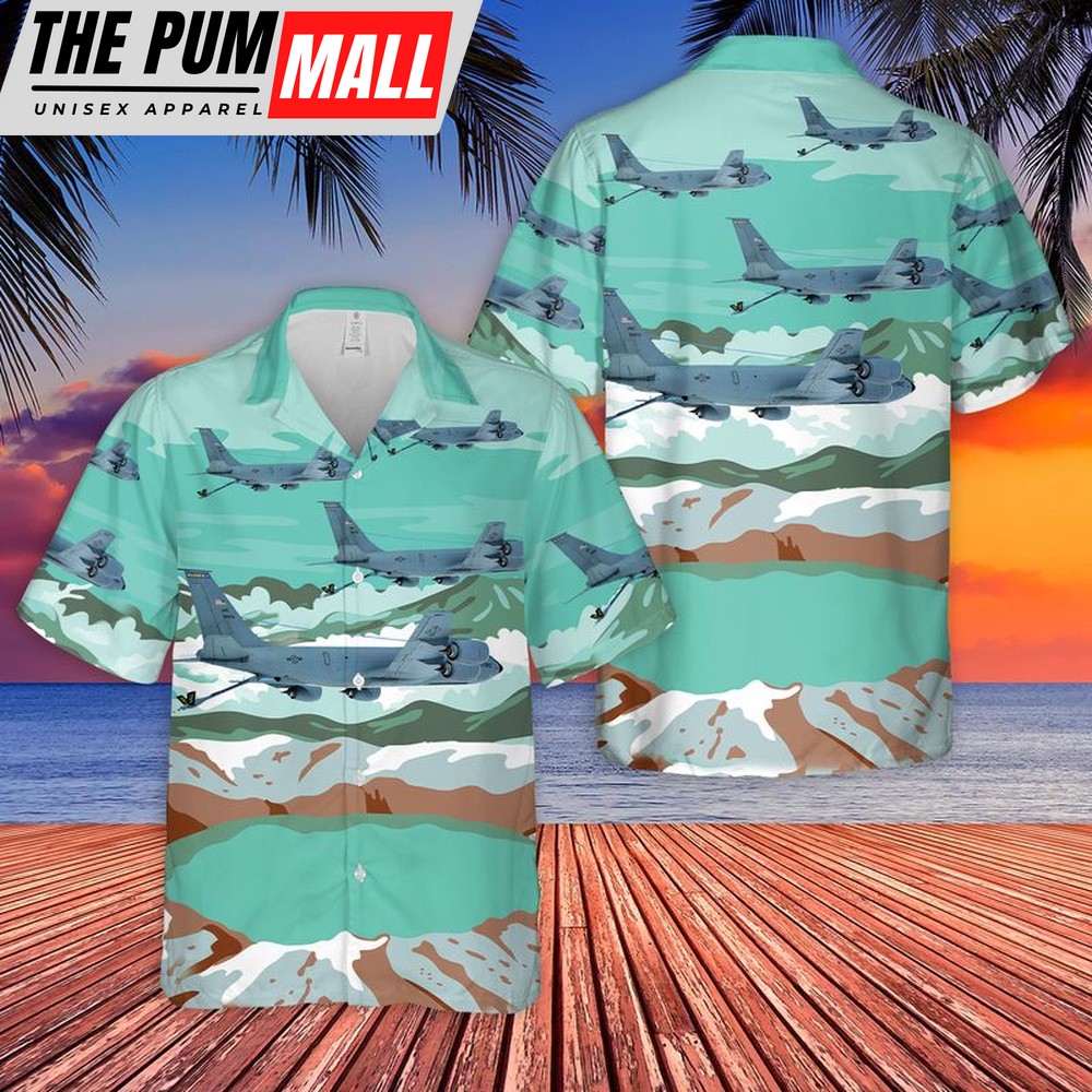 Air Force Hawaiian Shirt, USAF Alaska Air National Guard 168th Air Refueling Squadron Boeing KC-135R Stratotanker Hawaiian Shirt, Veteran Hawaiian Shirt