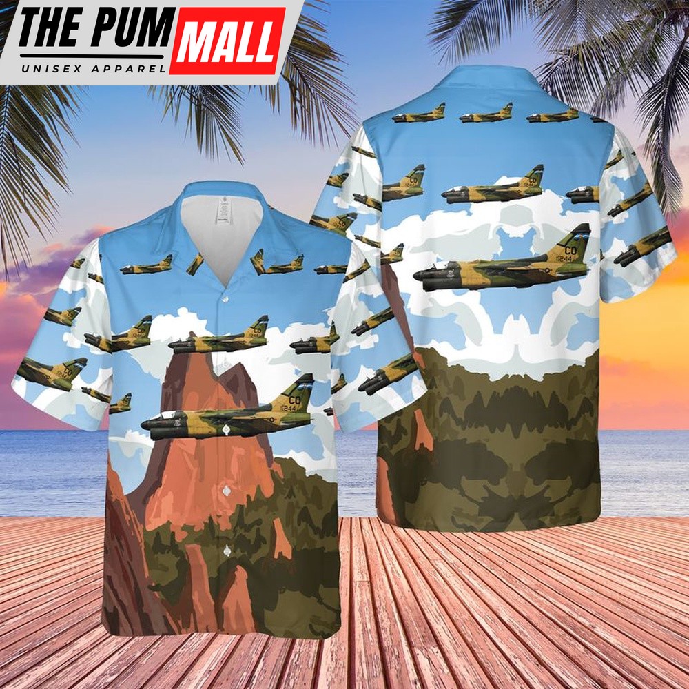 Air Force Hawaiian Shirt, USAF Colorado Air National Guard LTV A-7D Corsair II Hawaiian Shirt, Veteran Hawaiian Shirt