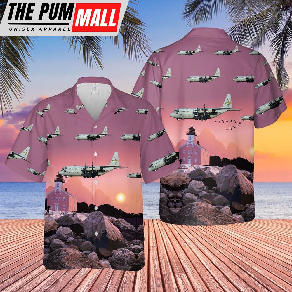Air Force Hawaiian Shirt, USAF Connecticut Air National Guard 118th Airlift Squadron C-130H Hercules Hawaiian Shirt, Veteran Hawaiian Shirt