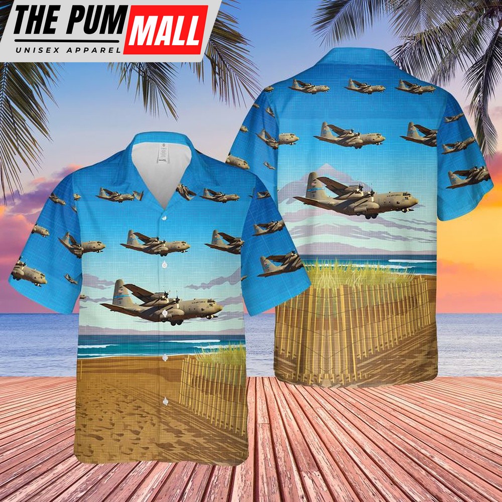 Air Force Hawaiian Shirt, USAF Delaware Air National Guard 142d Airlift Squadron C-130H Hercules Hawaiian Shirt, Veteran Hawaiian Shirt
