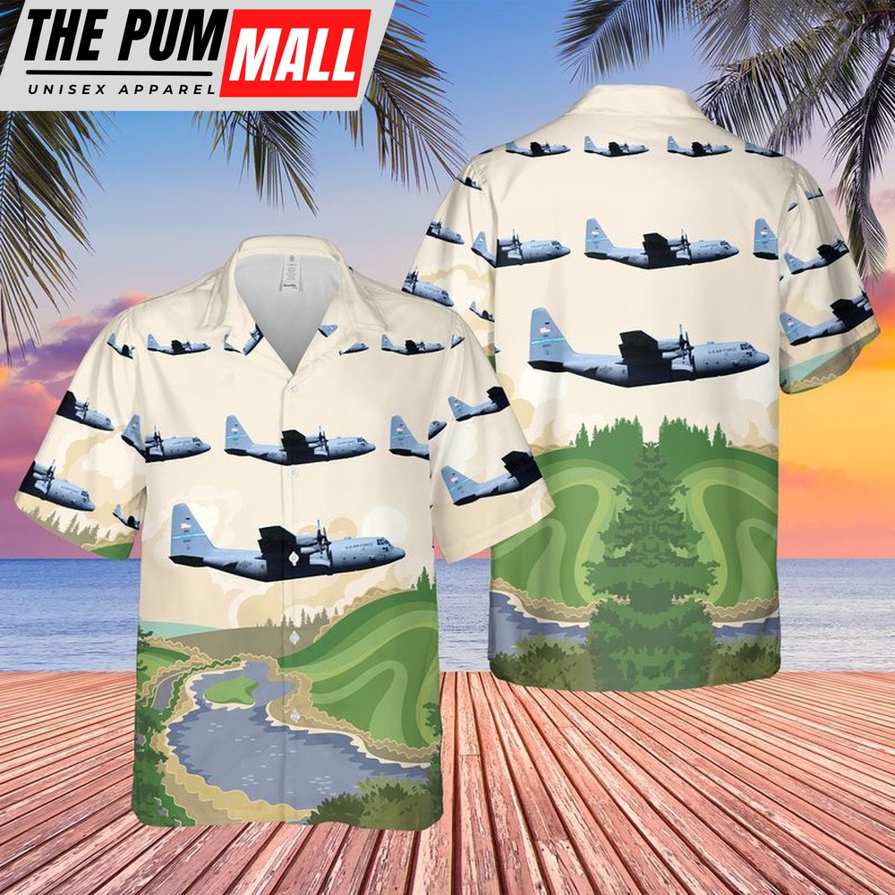 Air Force Hawaiian Shirt, USAF Delaware Air National Guard 166th Airlift Wing C-130 Hercules Hawaiian Shirt, Veteran Hawaiian Shirt
