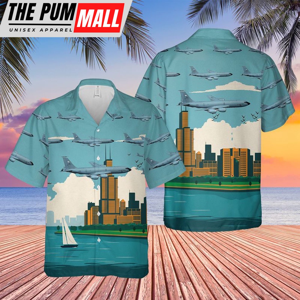 Air Force Hawaiian Shirt, USAF Illinois Air National Guard 108th Air Refueling Squadron KC-135R Stratotanker Hawaiian Shirt, Veteran Hawaiian Shirt