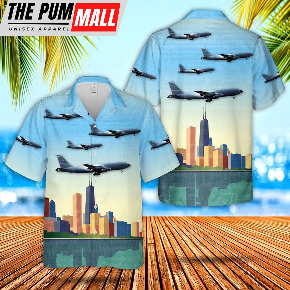 Air Force Hawaiian Shirt, USAF Illinois Air National Guard 126th Air Refueling Wing KC-135E Hawaiian Shirt, Veteran Hawaiian Shirt