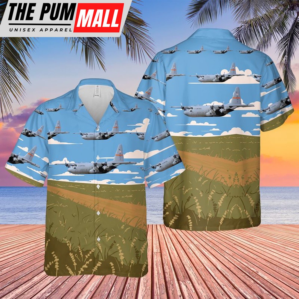 Air Force Hawaiian Shirt, USAF Illinois Air National Guard 182d Airlift Wing C-130 Hawaiian Shirt, Veteran Hawaiian Shirt
