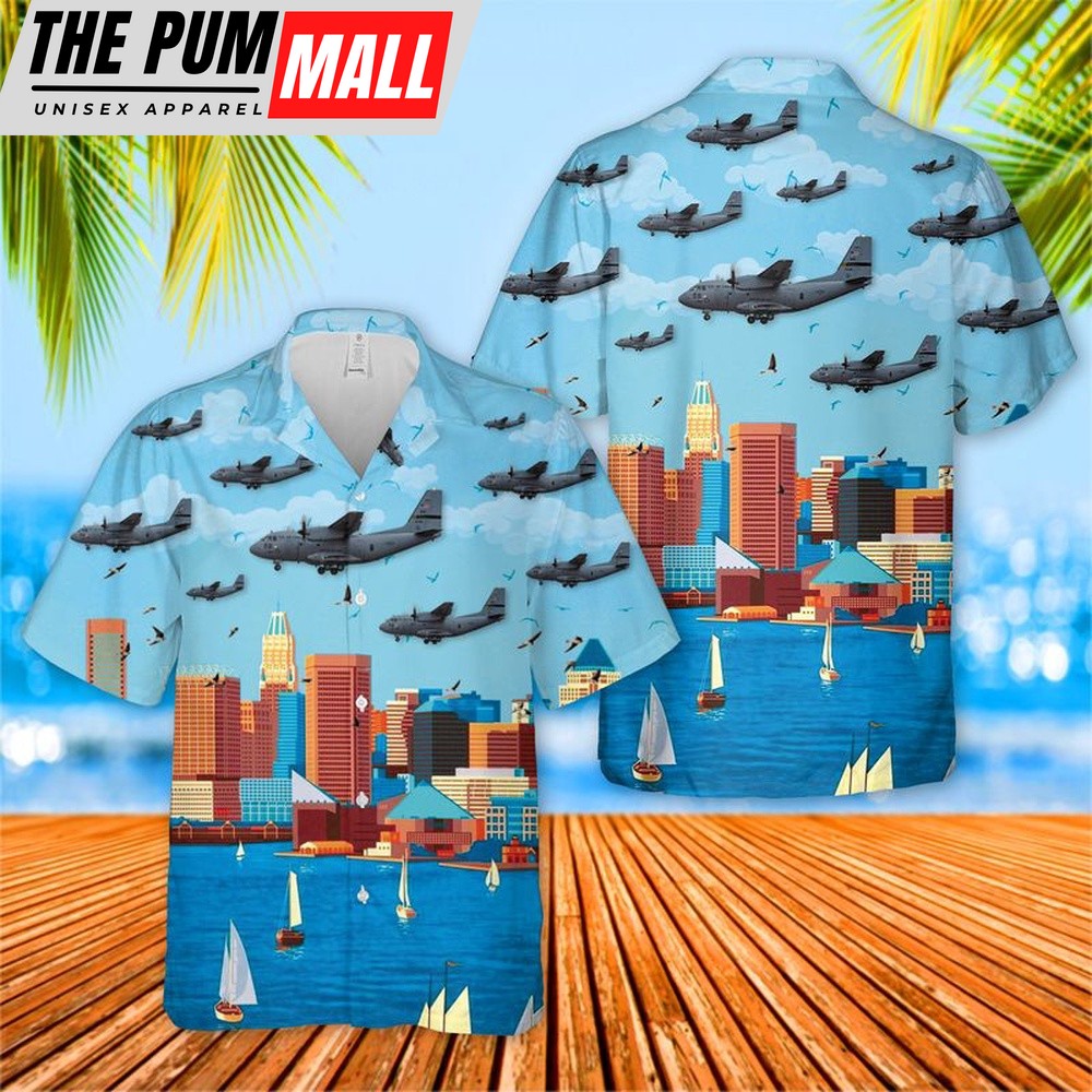 Air Force Hawaiian Shirt, USAF Maryland Air National Guard 135th Airlift Squadron C-27J Spartan Hawaiian Shirt, Veteran Hawaiian Shirt