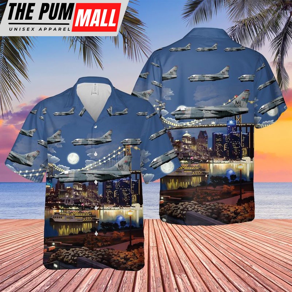 Air Force Hawaiian Shirt, USAF Michigan Air National Guard LTV A-7D Corsair II Hawaiian Shirt, Veteran Hawaiian Shirt