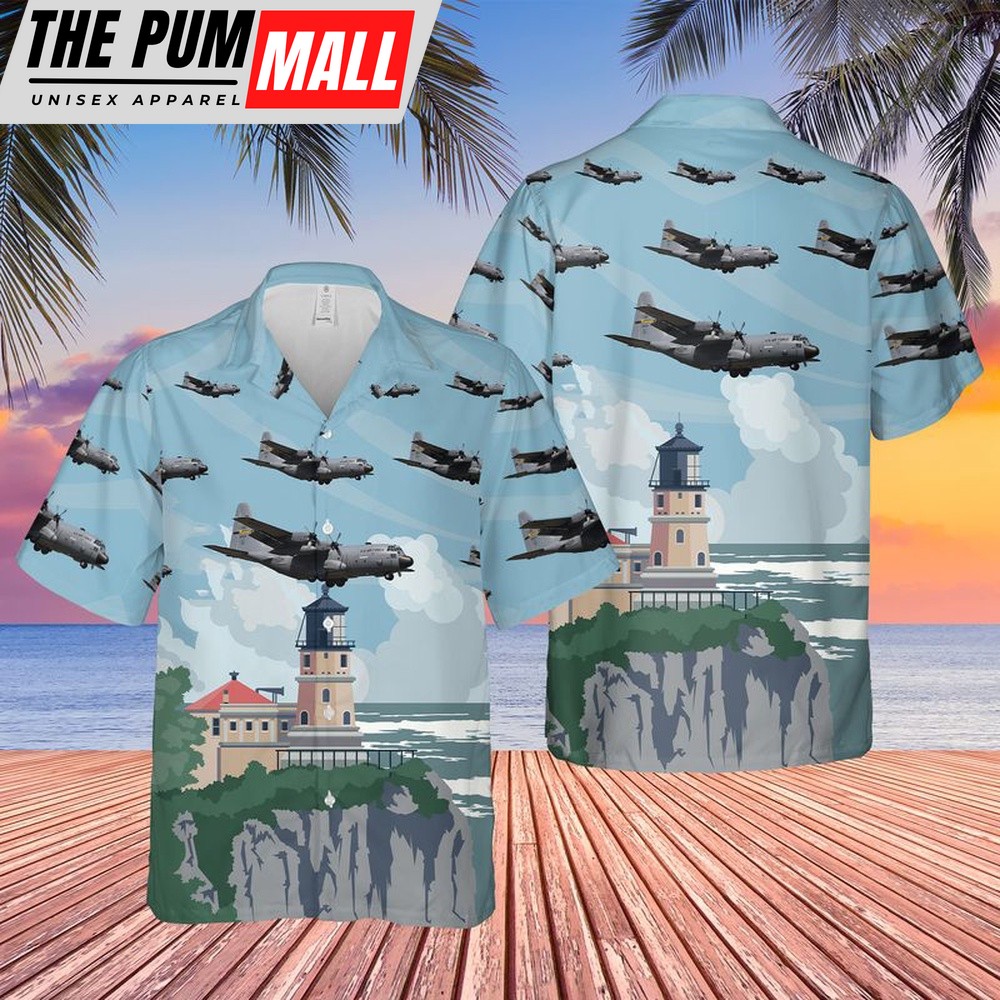 Air Force Hawaiian Shirt, USAF Minnesota Air National Guard 133rd Airlift Wing Lockheed C-130H Hercules Hawaiian Shirt, Veteran Hawaiian Shirt