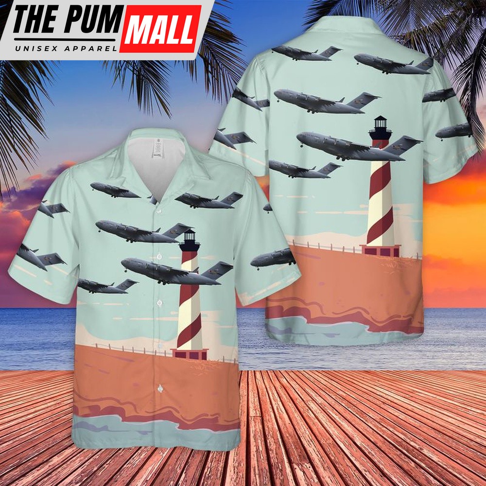 Air Force Hawaiian Shirt, USAF North Carolina Air National Guard 156th Airlift Squadron Boeing C-17 Globemaster III Hawaiian Shirt