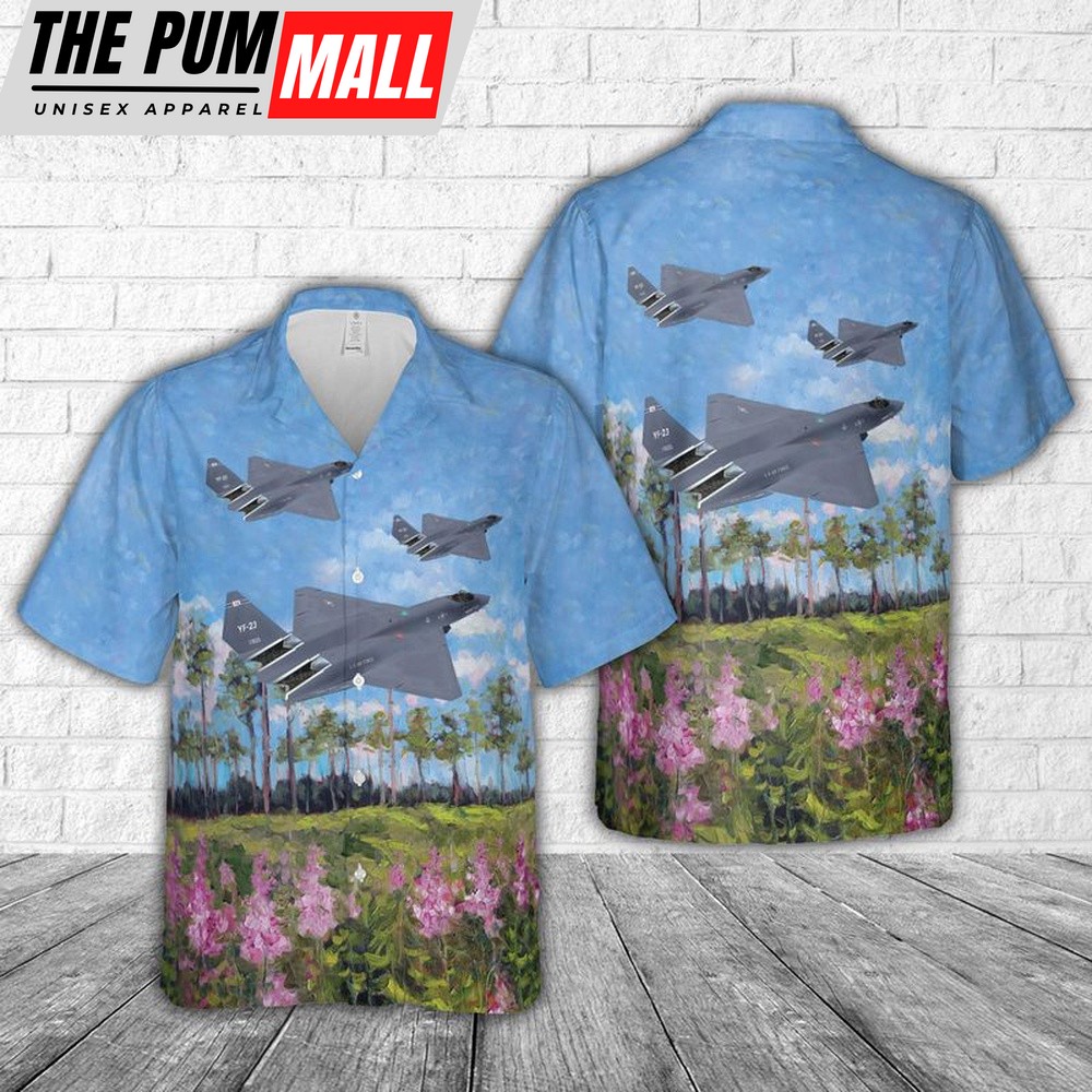 Air Force Hawaiian Shirt, USAF Northrop YF-23 Black Widow Hawaiian Shirt, Veteran Hawaiian Shirt