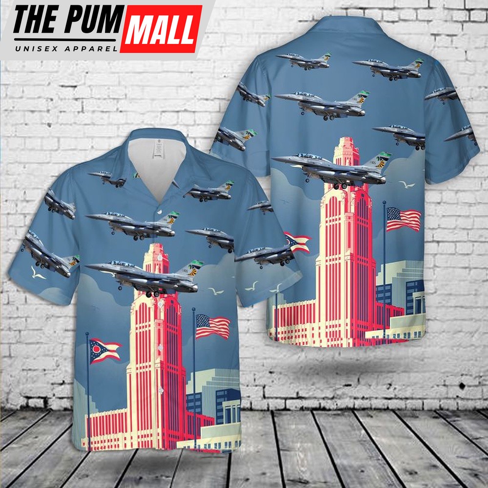 Air Force Hawaiian Shirt, USAF Ohio Air National Guard 112th Fighter Squadron General Dynamics F-16D Hawaiian Shirt, Veteran Hawaiian Shirt