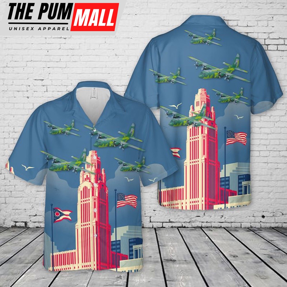 Air Force Hawaiian Shirt, USAF Ohio Air National Guard 179th Airlift Wing C-130H Hercules Hawaiian Shirt, Veteran Hawaiian Shirt