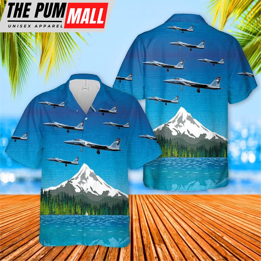 Air Force Hawaiian Shirt, USAF Oregon Air National Guard 114th Fighter Squadron McDonnell Douglas F-15C-21-MC Eagle Hawaiian Shirt