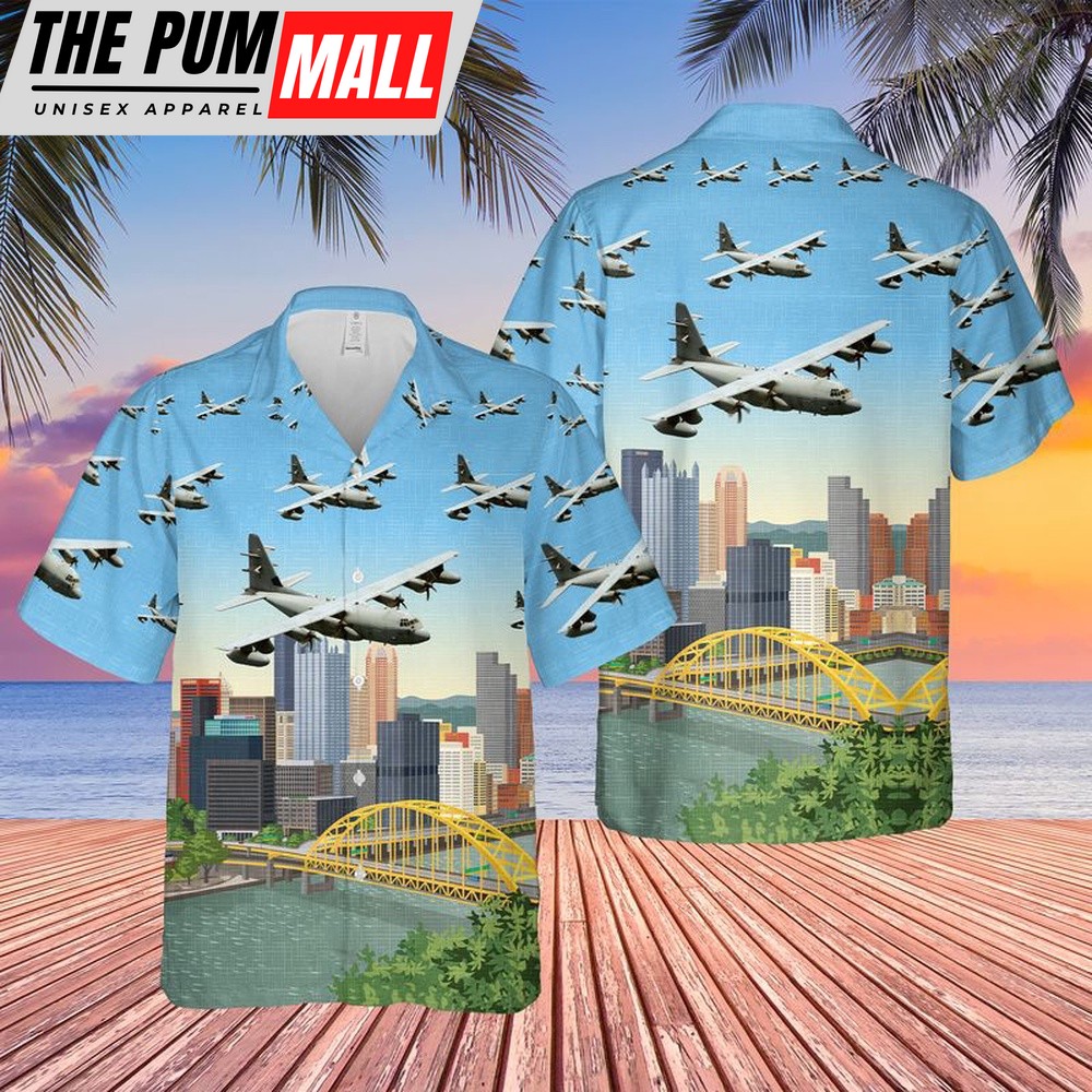 Air Force Hawaiian Shirt, USAF Pennsylvania Air National Guard 193rd Special Operations Squadron EC-130J Commando Solo Hawaiian Shirt