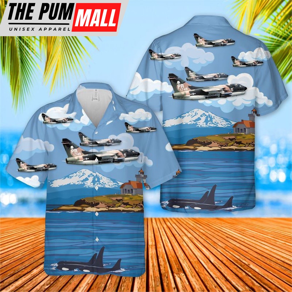 Air Force Hawaiian Shirt, USAF Puerto Rico Air National Guard 198th Tactical Fighter Squadron A-7D Corsair II Hawaiian Shirt, Veteran Hawaiian Shirt