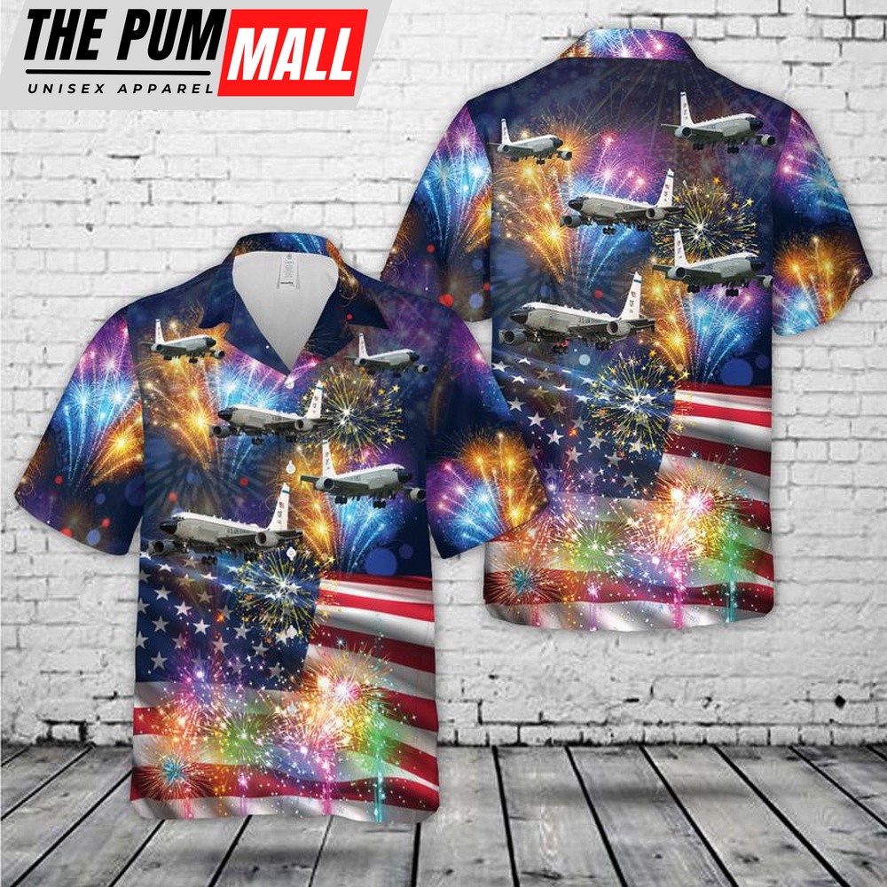 Air Force Hawaiian Shirt, USAF RC-135 Rivet Joint Recon Airplane, 4th Of July Hawaiian Shirt, Veteran Hawaiian Shirt