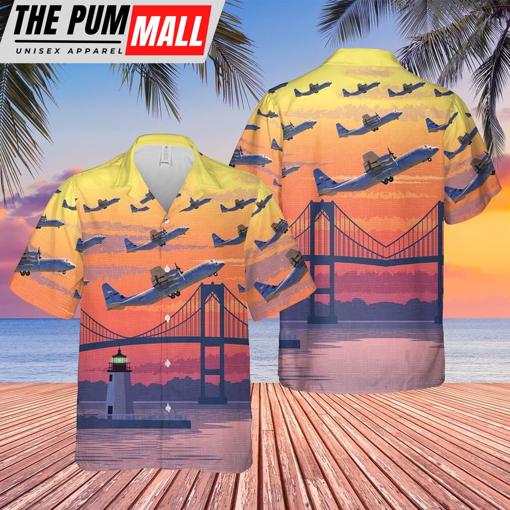 Air Force Hawaiian Shirt, USAF Rhode Island Air National Guard 143d Airlift Wing C-130J Hercules Hawaiian Shirt, Veteran Hawaiian Shirt