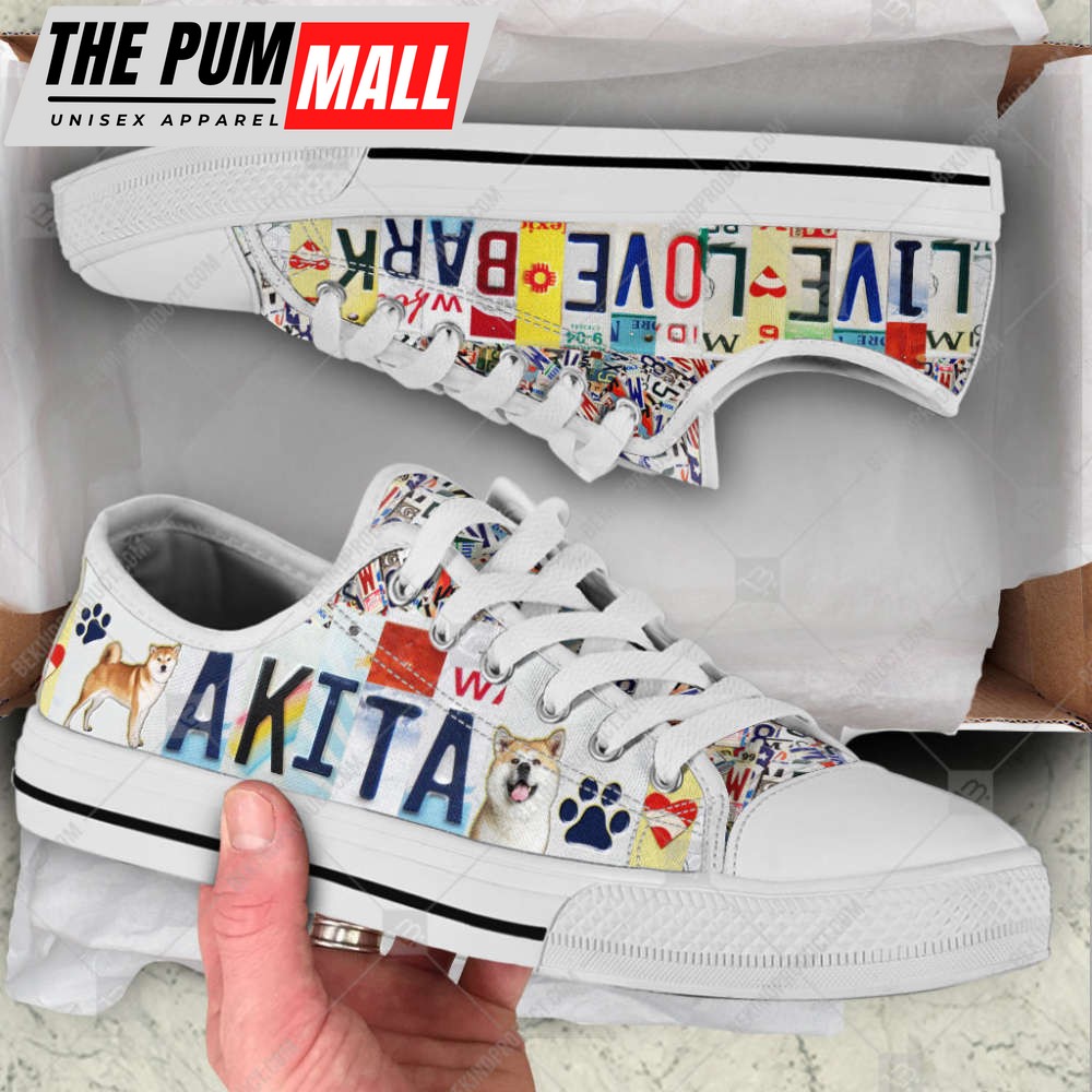 Akita Dog License Plates Low Top Shoes Canvas Sneakers Casual Shoes
