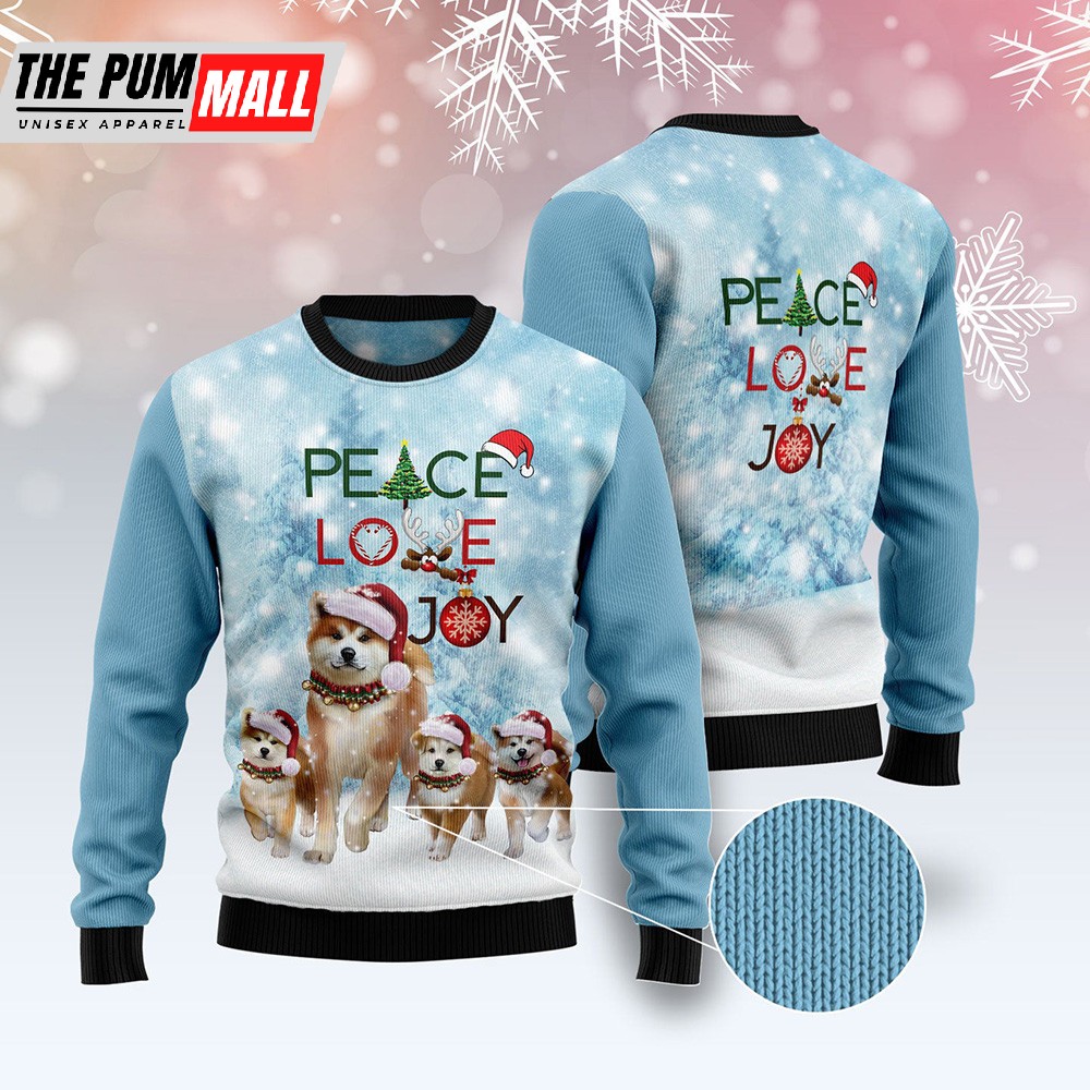 Akita Peace Love Joy Ugly Sweater Ugly Christmas Sweater .
