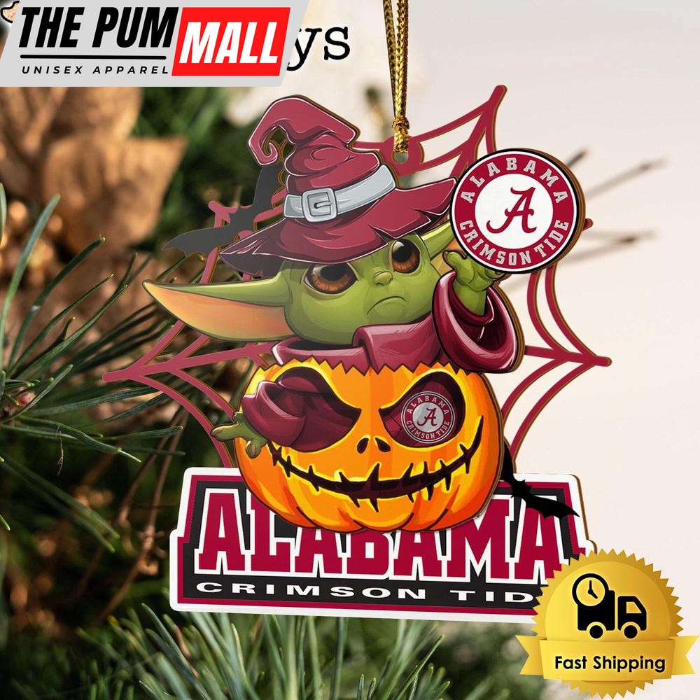 Alabama Crimson Tide Baby Yoda Pumpkin Halloween Ornament Limited Edition