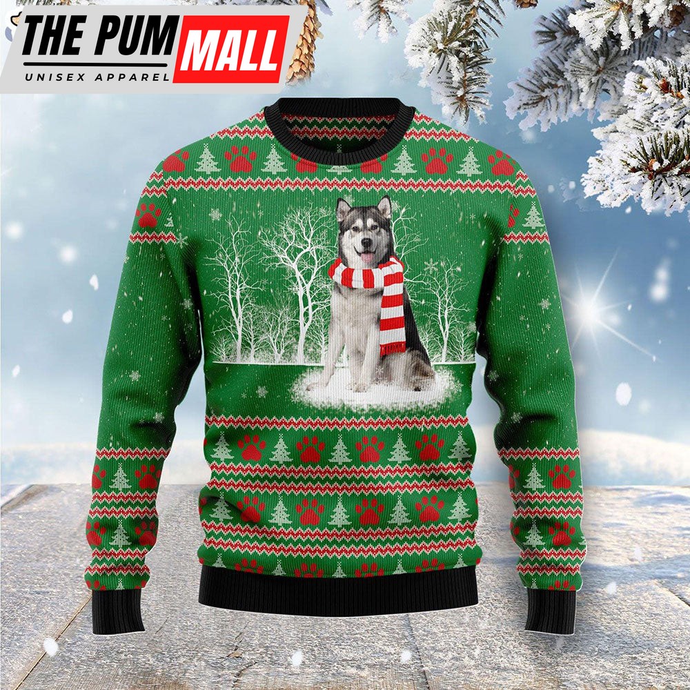 Alaskan Malamute Winter Tree Dog Lover Funny Family Ugly Christmas Sweater – Dog Memorial Gift