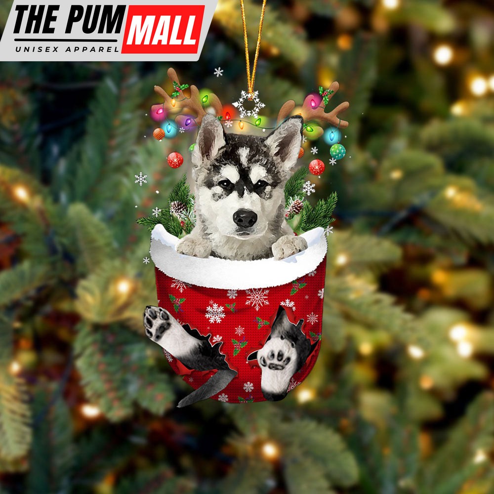Alaskan Malamutes In Snow Pocket Christmas Ornament – Two Sided Christmas Plastic Hanging Limited Edition