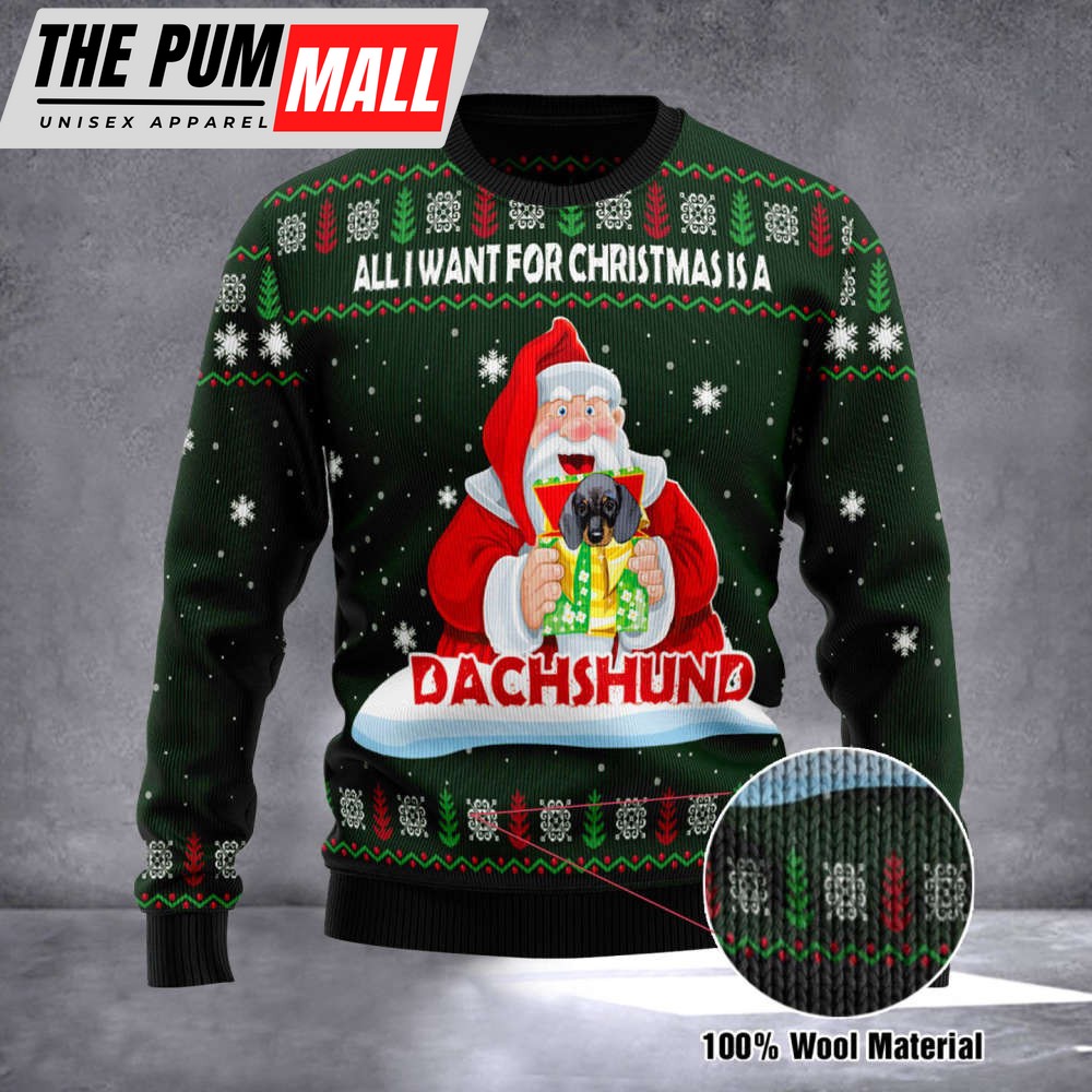 All I Want For Christmas Is A Dachshund Ugly Sweater Funny Xmas Clothing Dog Lovers Gift