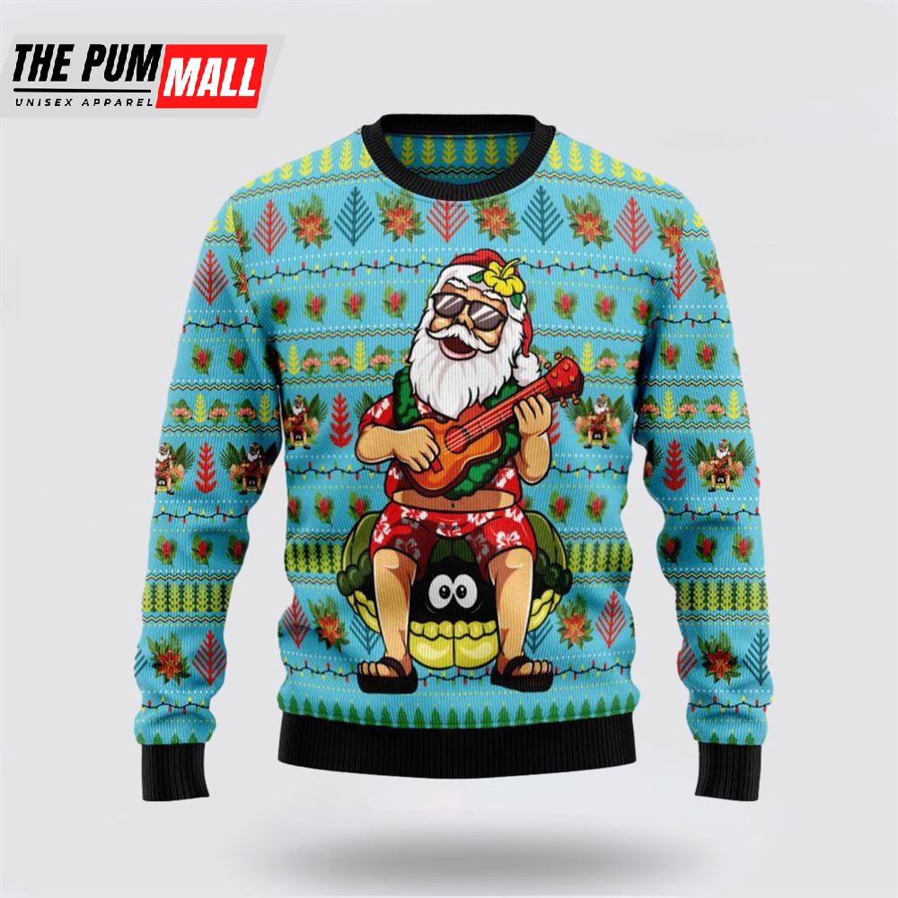Aloha Santa Claus Play Guitar Xmas Ugly Sweater