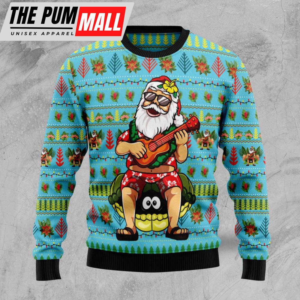 Aloha Santa Claus Play Guitar Xmas Ugly Sweater