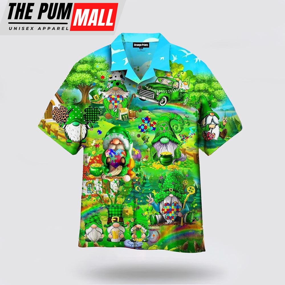 Amazing Cute Green Gnomes St Patricks Day Shirts, Shamrock Hawaiian Shirt