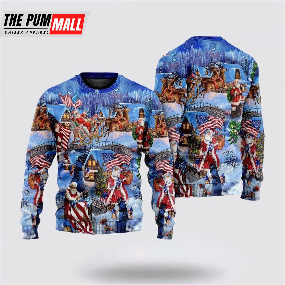America Christmas Patriotic Santa Claus Ugly Christmas Sweater