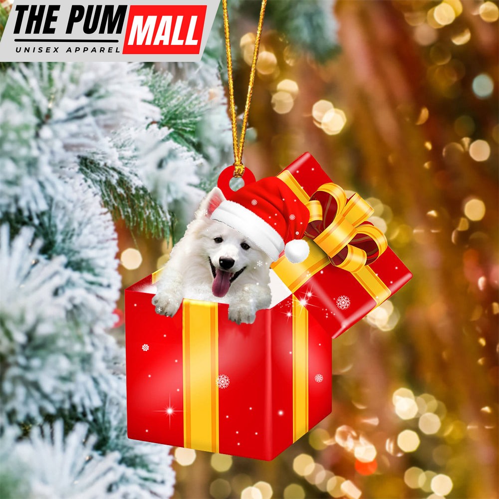 American Eskimo In Red Gift Box Christmas Ornament – Holiday Dog Ornaments Limited Edition