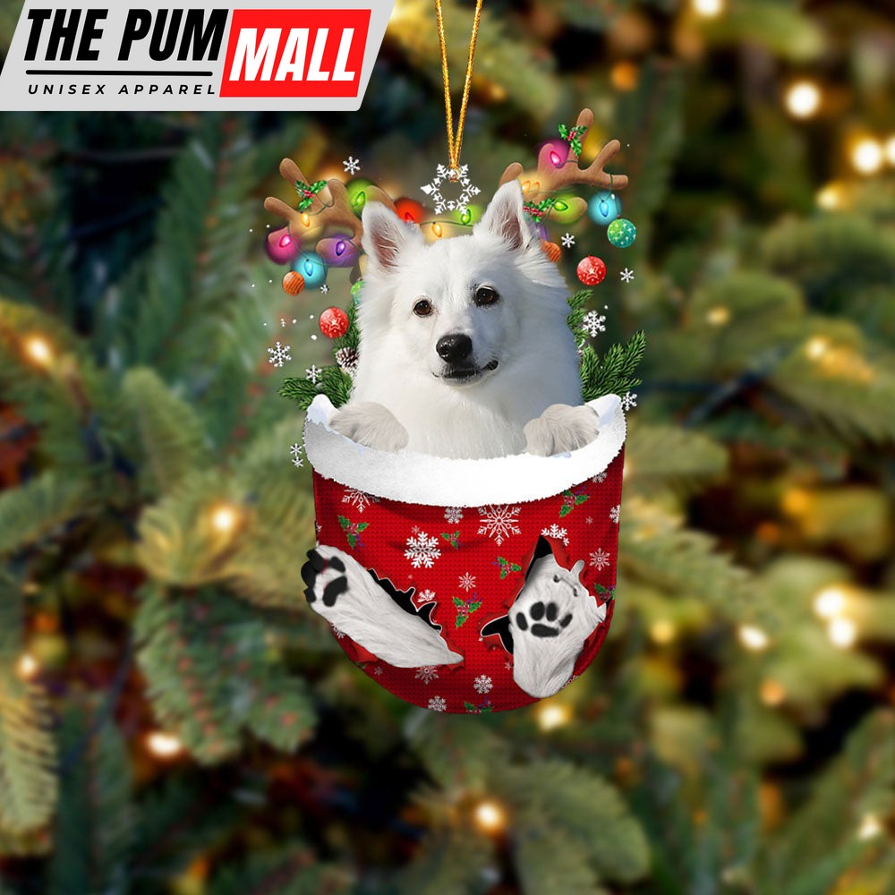 American Eskimo In Snow Pocket Christmas Ornament – Two Sided Christmas Plastic Hanging Limited Edition