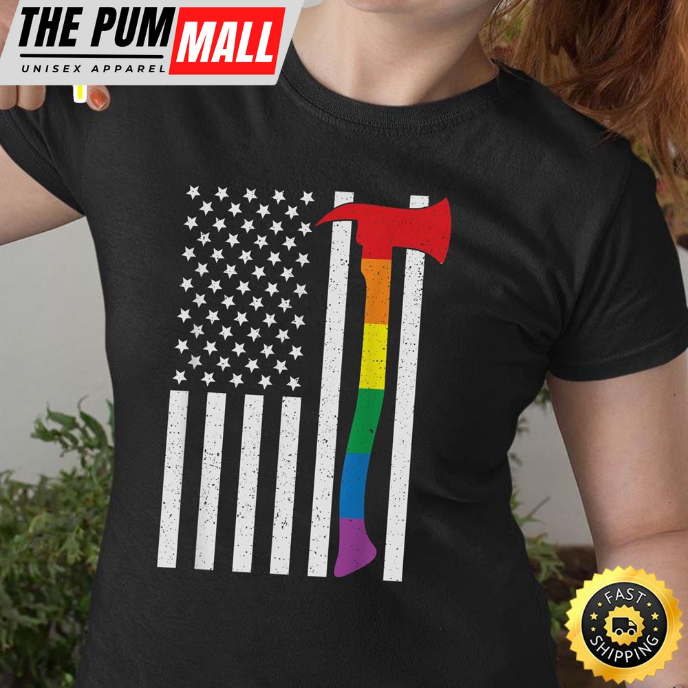 American LGBT Firefighter Flag US Rainbow Axe USA Gay Pride Valentines Day T-shirt