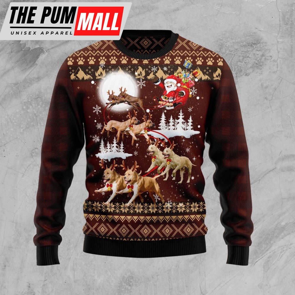American Pit Bull Terrier Reindeers Car Ugly Christmas Sweater, Gift For Christmas