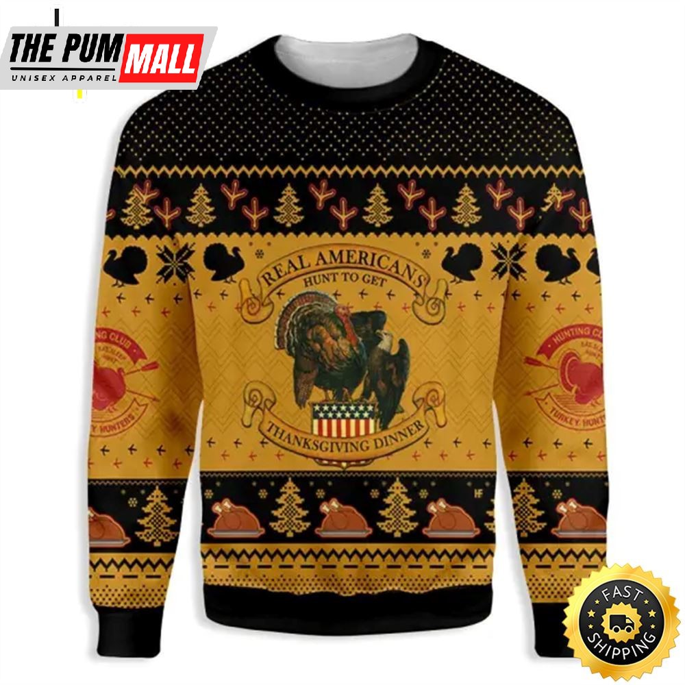 Americans Turkey Hunting Thanksgiving Ugly Christmas Sweater For Men & Women