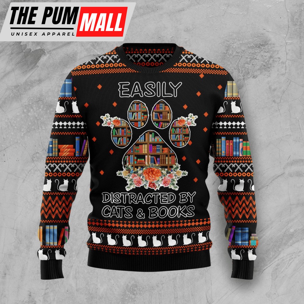 Animal Cat And Books Christmas Ugly Christmas Sweater, Gift For Christmas 2023