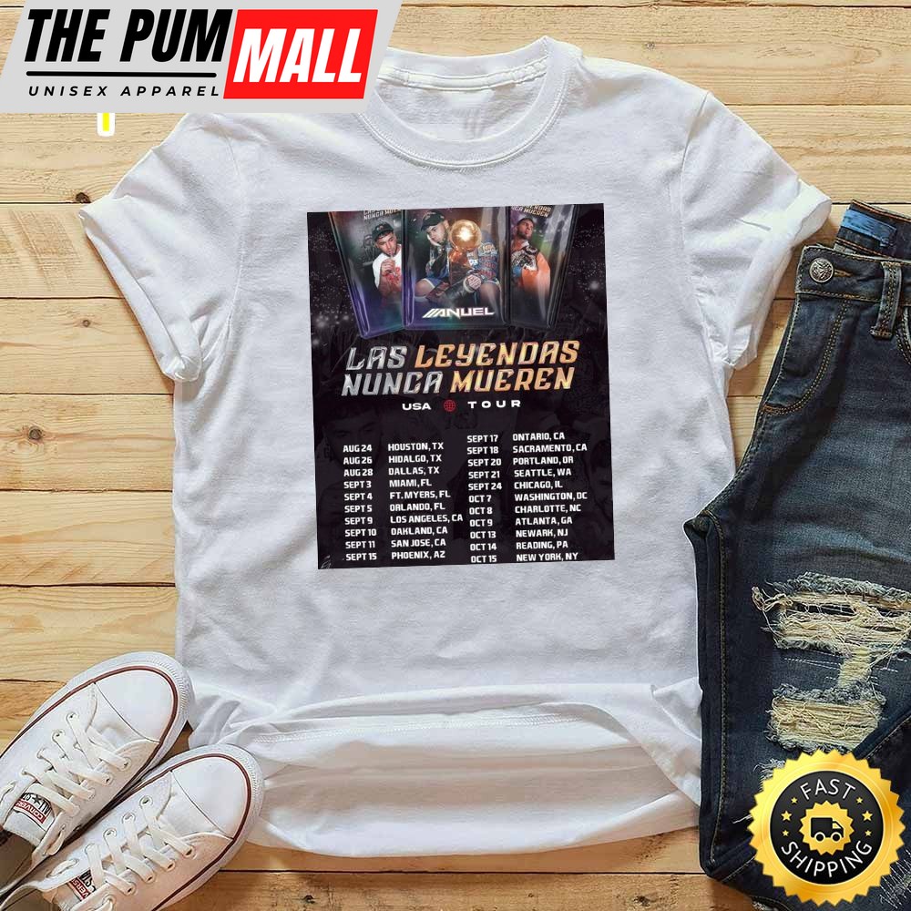 Anuel Las Leyendas Nunca Mueren Usa Tour 2025 Tour List White T-Shirt