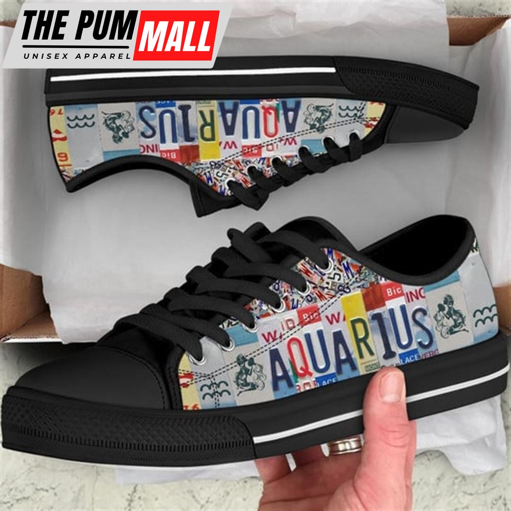 Aquarius License Plates Canvas Low Top Shoes – Low Top Shoes Mens, Women